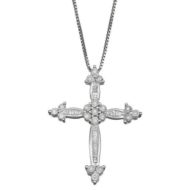 Sterling Silver 1/5 Carat T.W. Diamond Cross Pendant Necklace, Womens White Product Image