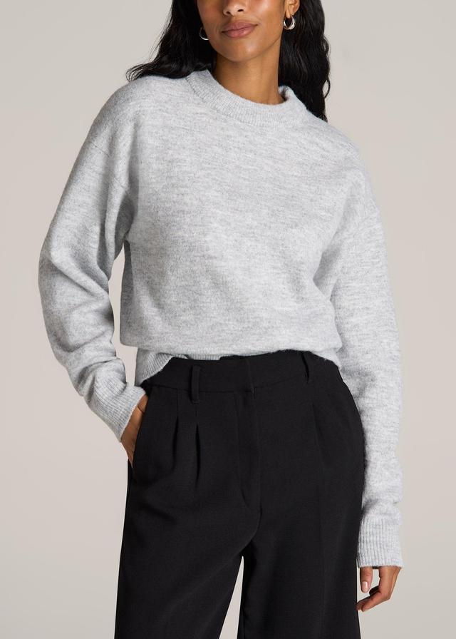 Relaxed Crewneck Wool Blend Tall Women's Sweater in Grey Mix Product Image