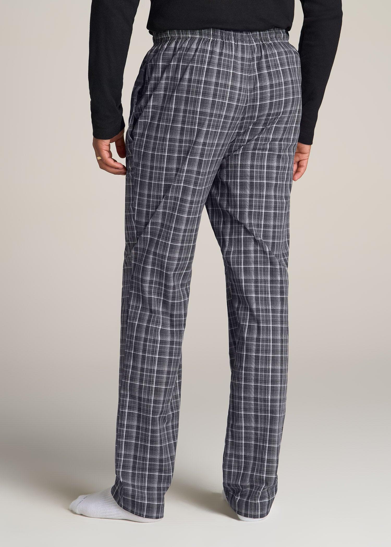 Woven Pajama Pants for Tall Men in Black & Grey Plaid Male Product Image