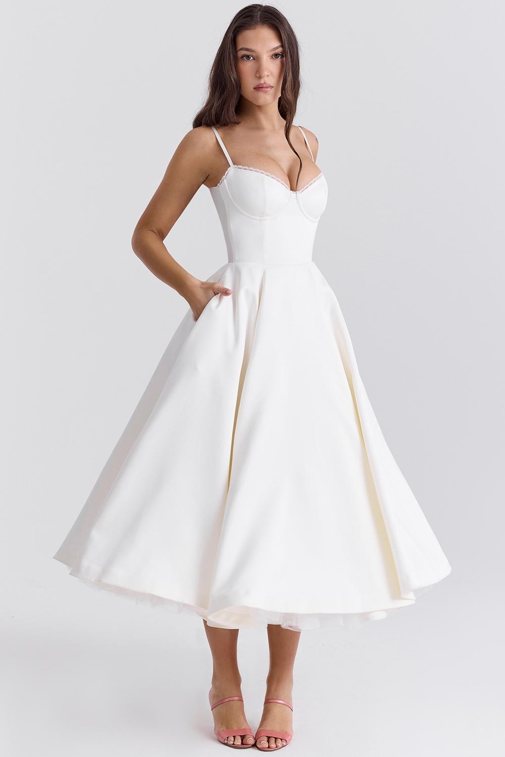 Mademoiselle White Tulle Midi Dress Product Image