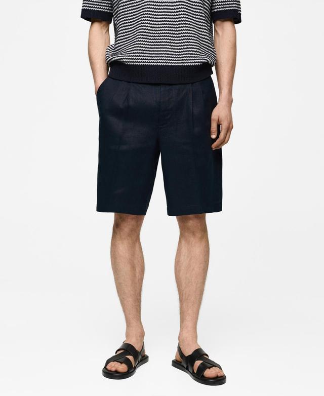 MANGO MAN - 100% linen bermuda shorts with darts dark navyMen Product Image