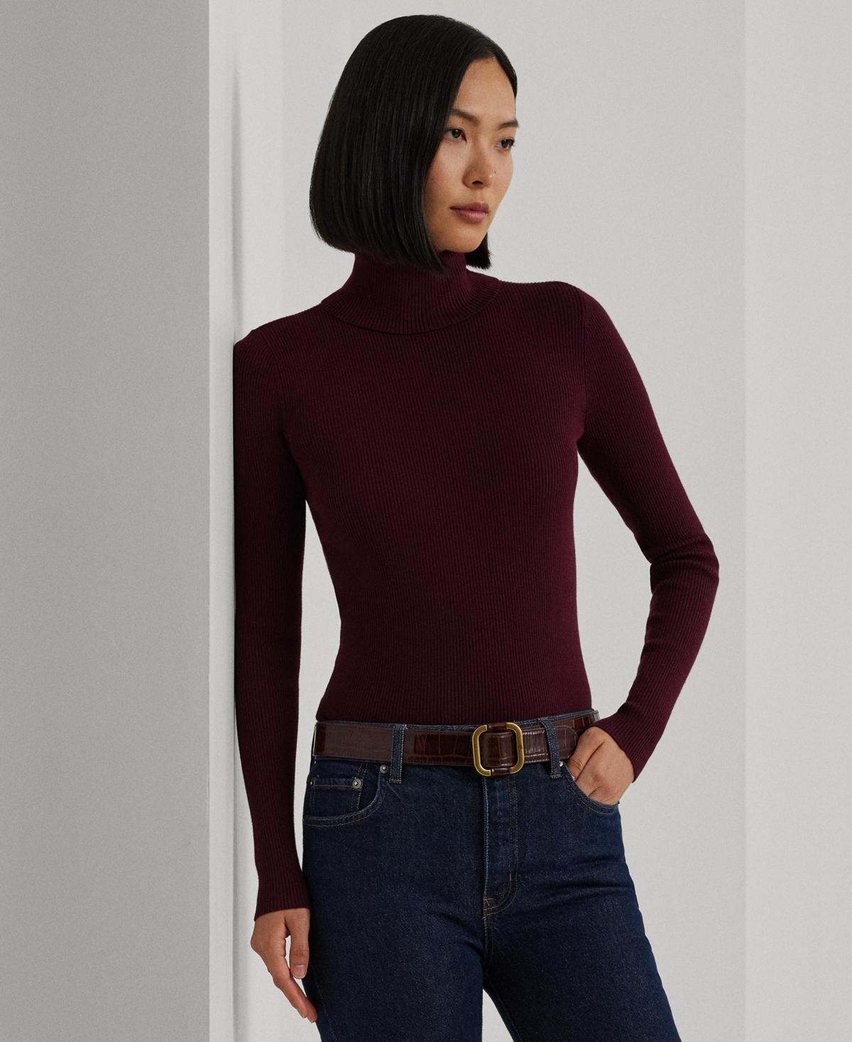 Lauren Ralph Lauren Petite Stretch Cotton Turtleneck (Vintage Burgundy) Women's Sweater Product Image