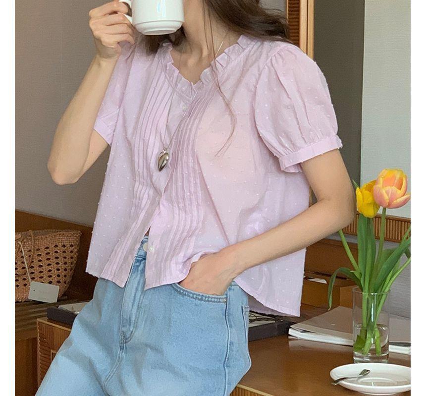 Short Sleeve Frilled Pleated Shirt Product Image