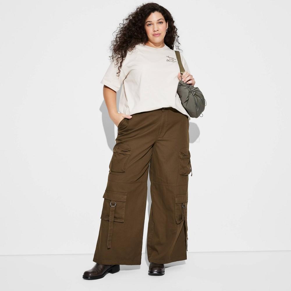 Womens High-Rise Extreme Baggy Wide Leg Cargo Pants - Wild Fable Olive 2X Product Image