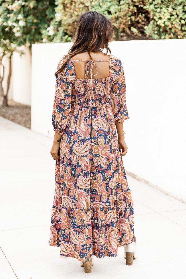 Be The One Blue Printed Smocked Bust Maxi Dress FINAL SALE Product Image