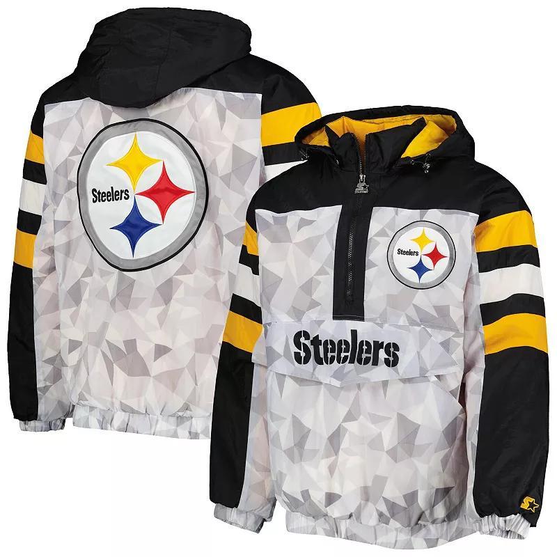 Mens Starter /Black Pittsburgh Steelers Thursday Night Gridiron Raglan Half-Zip Hooded Jacket Product Image