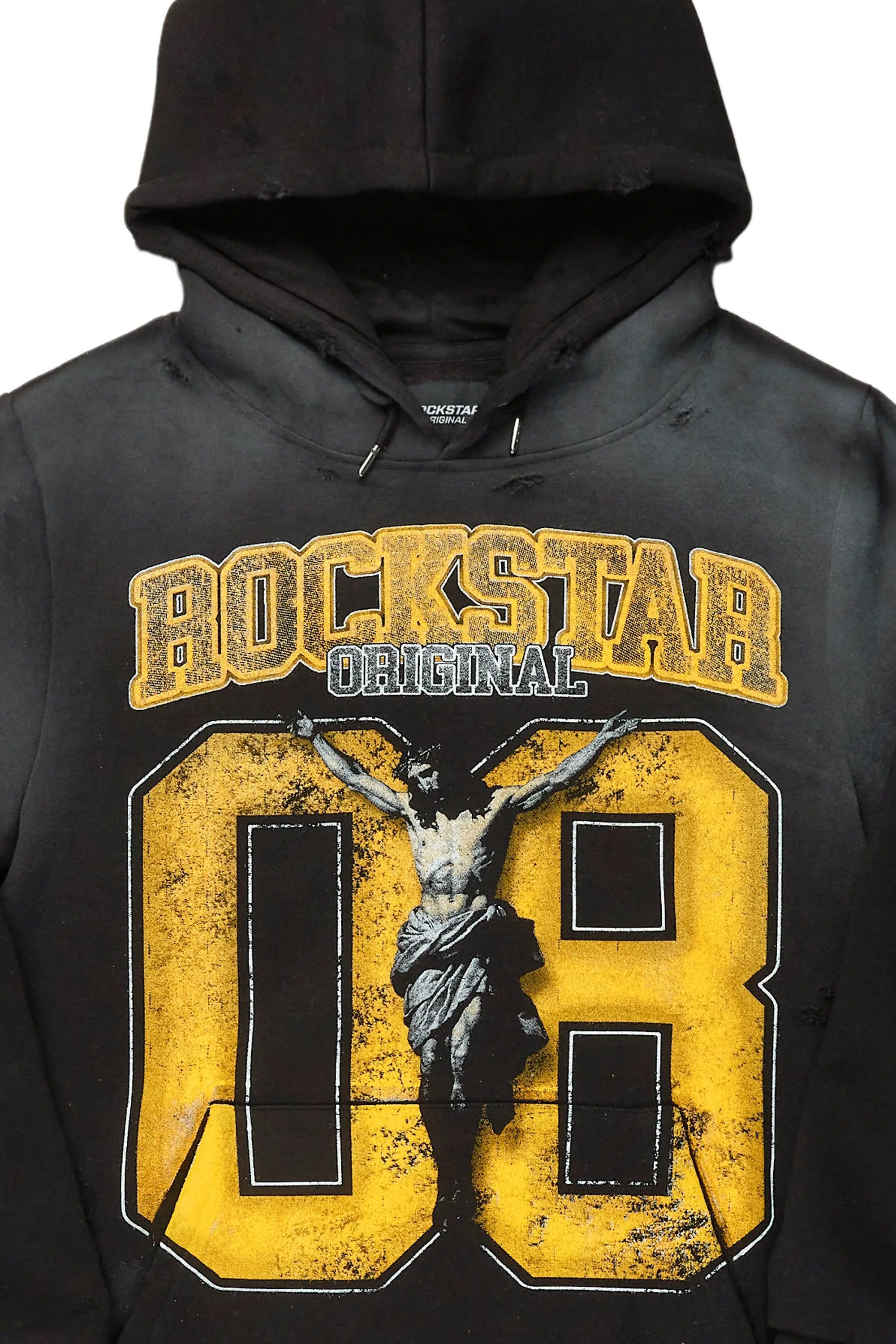 Fields Black/Yellow Distressed Graphic Hoodie Male Product Image