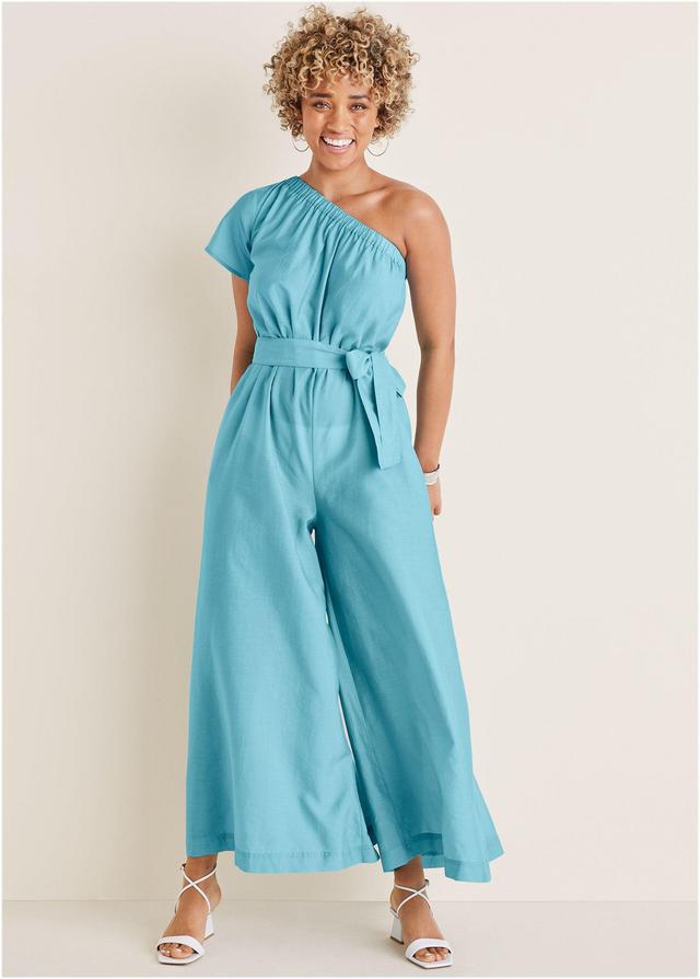 One Shoulder Jumpsuit - Blue Product Image