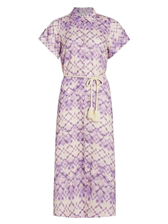 Womens Alice Batik Tie-Waist Linen Midi-Dress Product Image