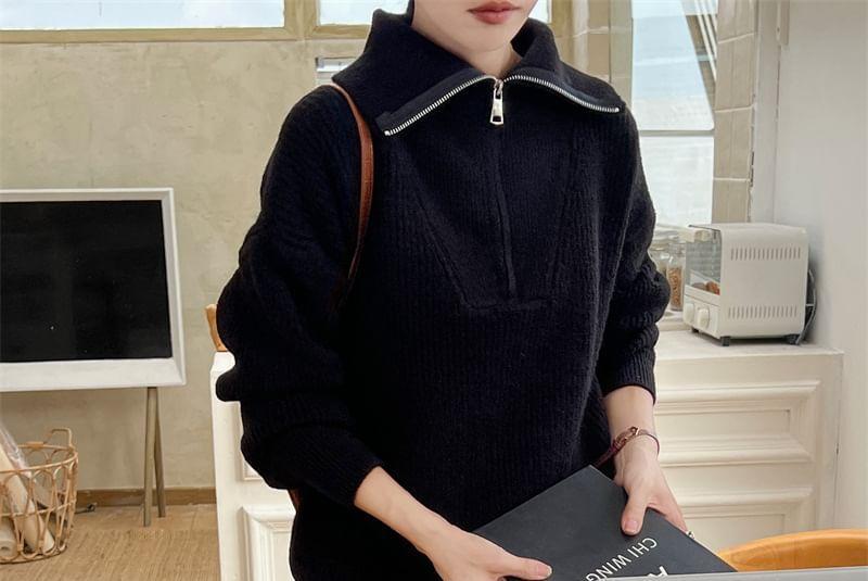 Turtleneck Half Zip Plain Sweater Product Image