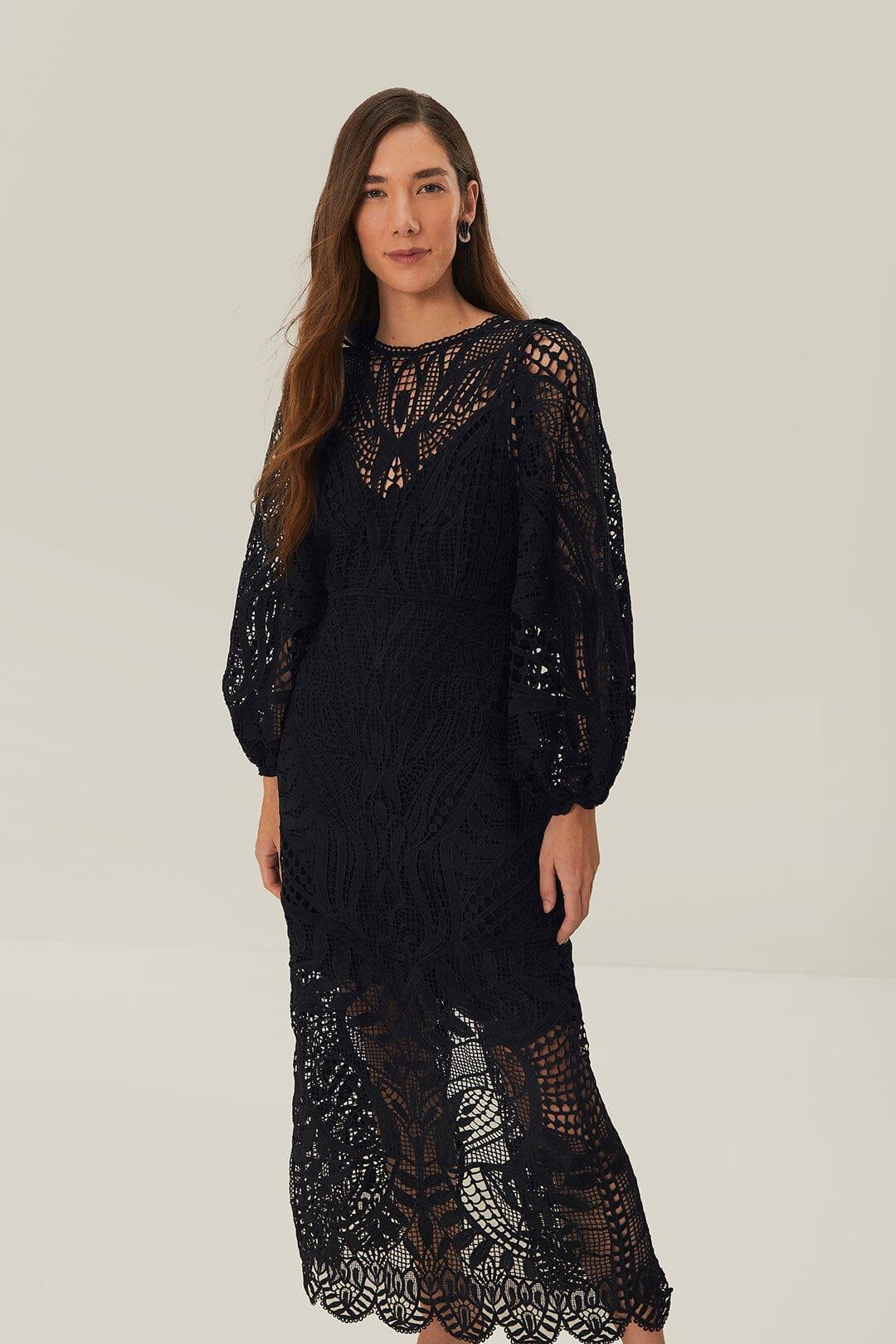 Black Nature Guipure Midi Dress Product Image