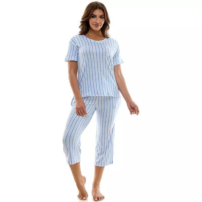 Womens Jaclyn Inc. Short-Sleeve Pajama Top & Capri Pajama Pant Set Product Image