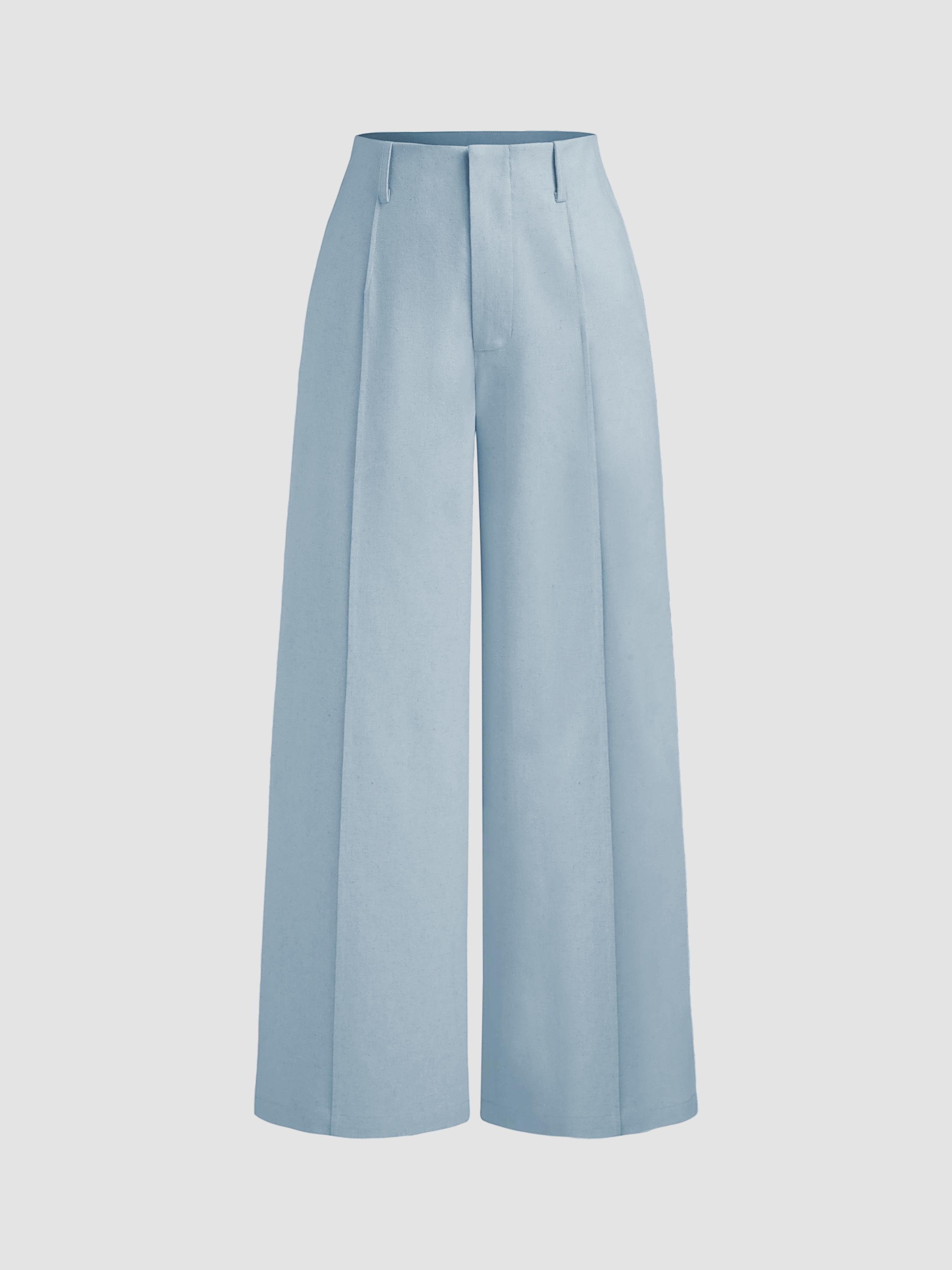 French Riviera Vacation Linen-blend High Rise Solid Pocket Wide Leg Trousers Product Image