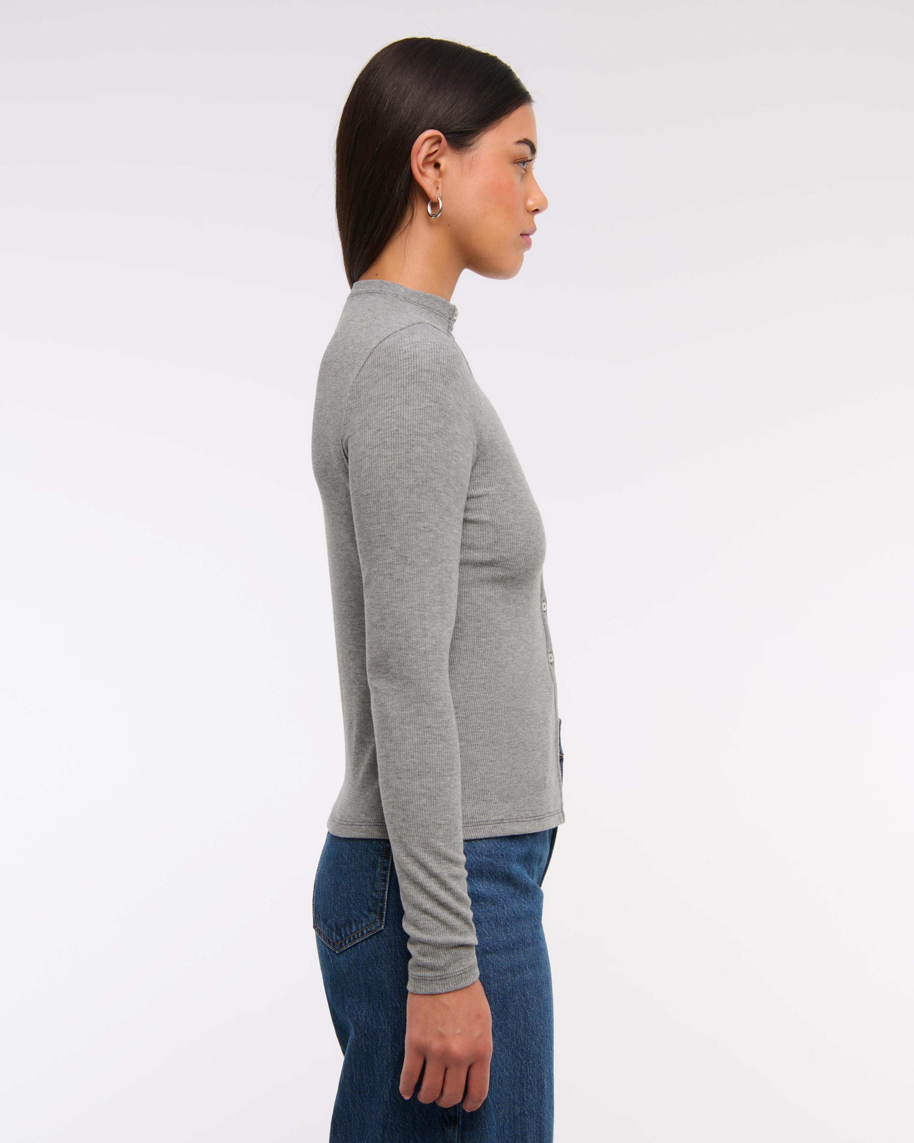 Long-Sleeve Mockneck Button-Through Top Product Image