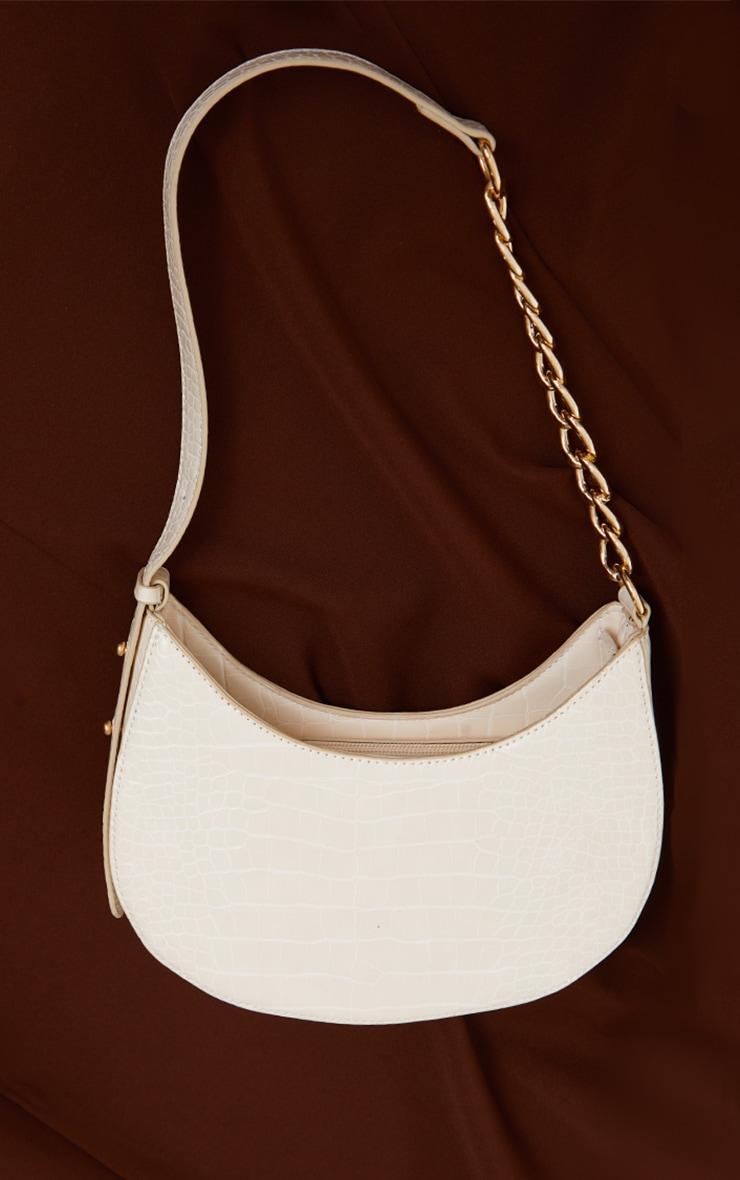 Cream Croc Crescent Mixed Chain Strap Shoulder Bag Product Image