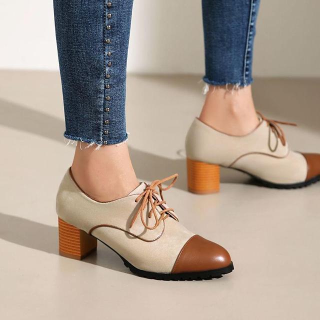 Brogue Lace-Up Chunky Heel Oxfords Product Image