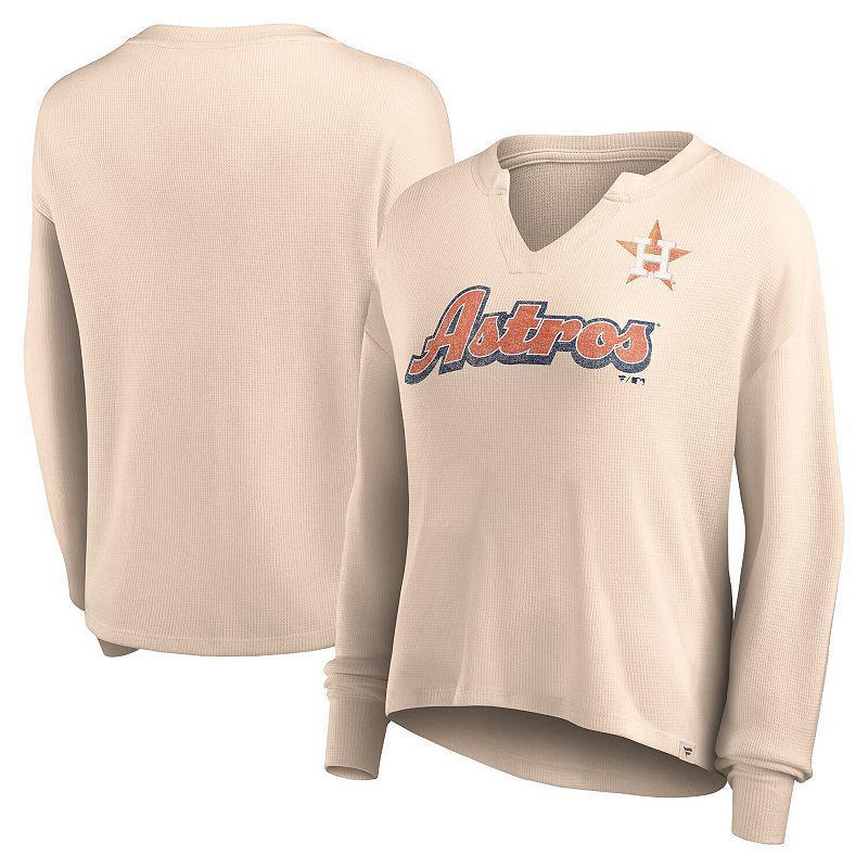 Womens Fanatics Branded Cream Houston Astros Go For It Waffle Knit Long Sleeve Notch Neck T-Shirt Product Image