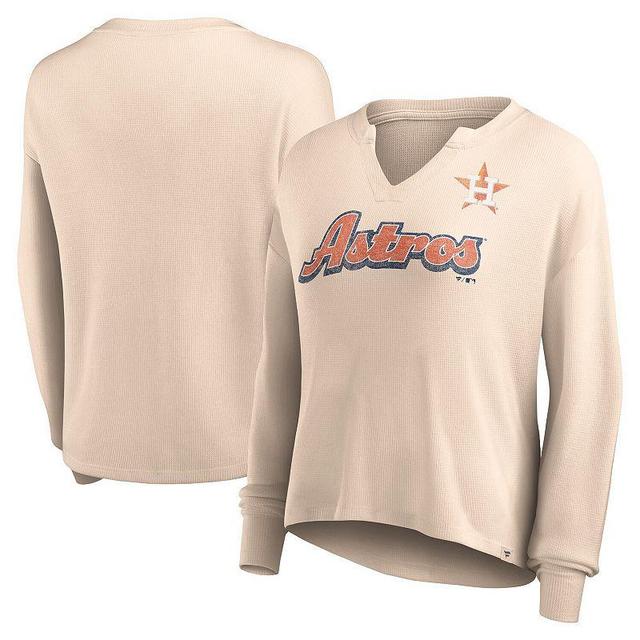 Womens Fanatics Branded Cream Houston Astros Go For It Waffle Knit Long Sleeve Notch Neck T-Shirt Product Image