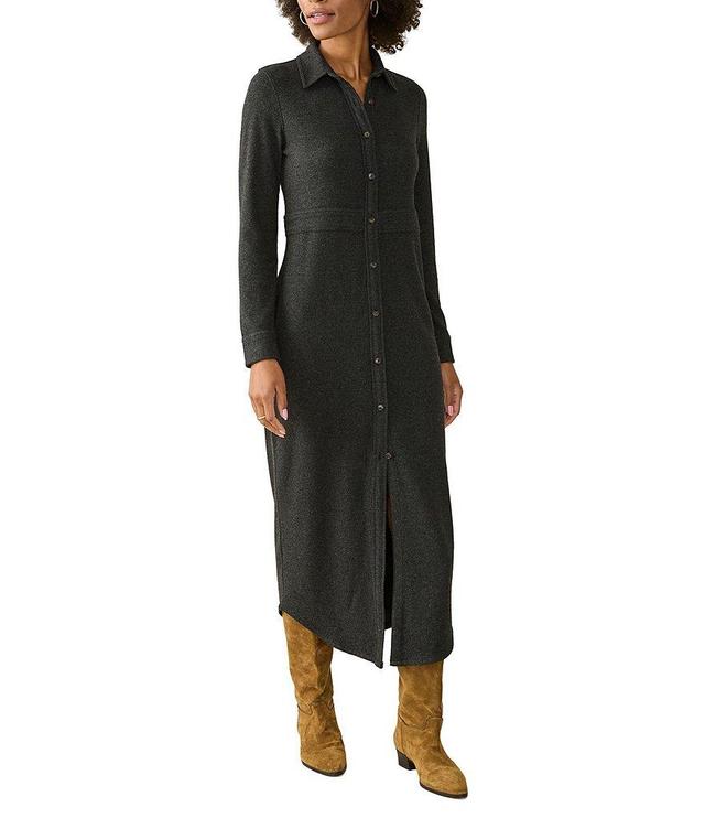 Faherty Legend Sweater Knit Point Collar Long Sleeve Button Front Shirttail Maxi Dress Product Image