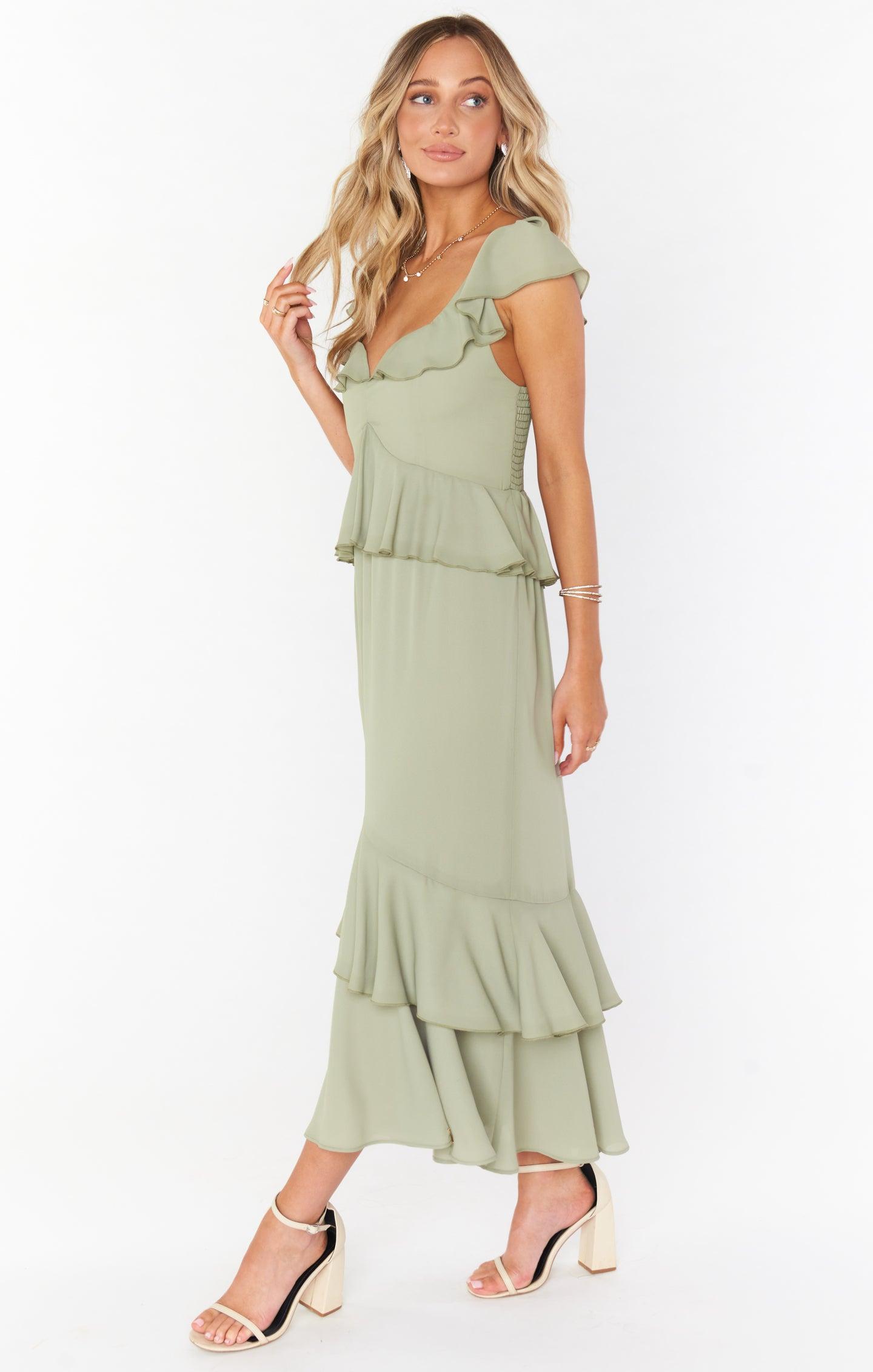 Reese Ruffle Dress ~ Moss Green Crisp Product Image