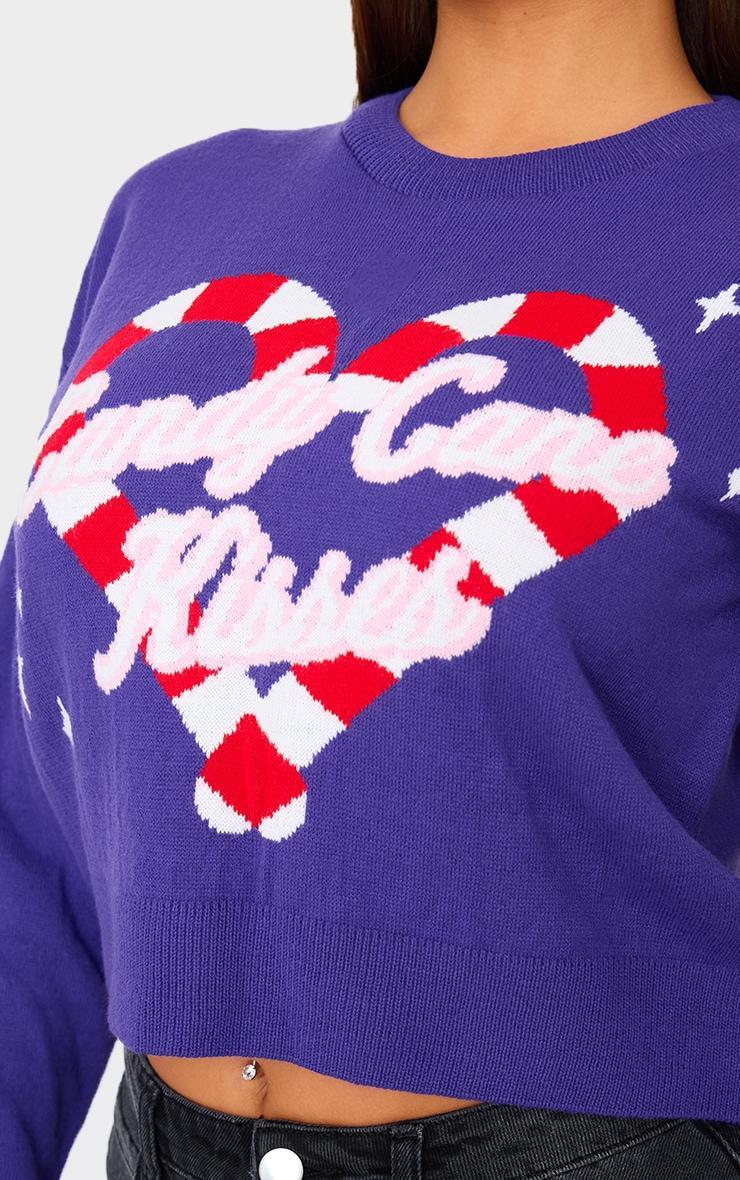 Purple Candy Cane Kisses Cropped Christmas Sweater Product Image