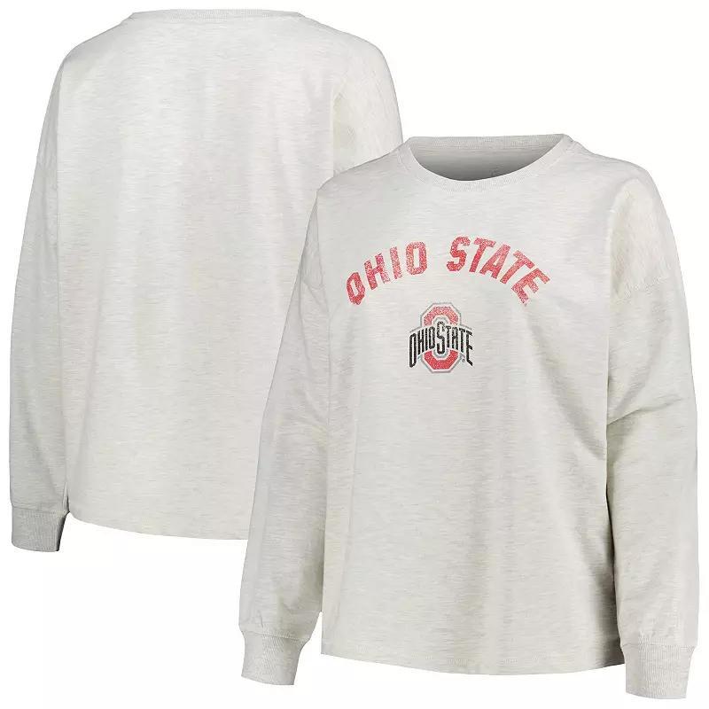 Womens Profile Oatmeal Ohio State Buckeyes Distressed Arch Over Logo Neutral Boxy Pullover Sweatshirt Product Image