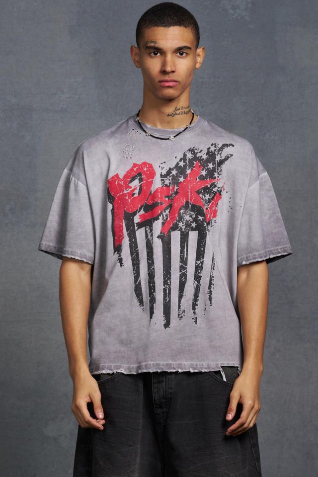 P-Star Oversized Boxy T-Shirt with Flag Print | boohooMAN USA Product Image