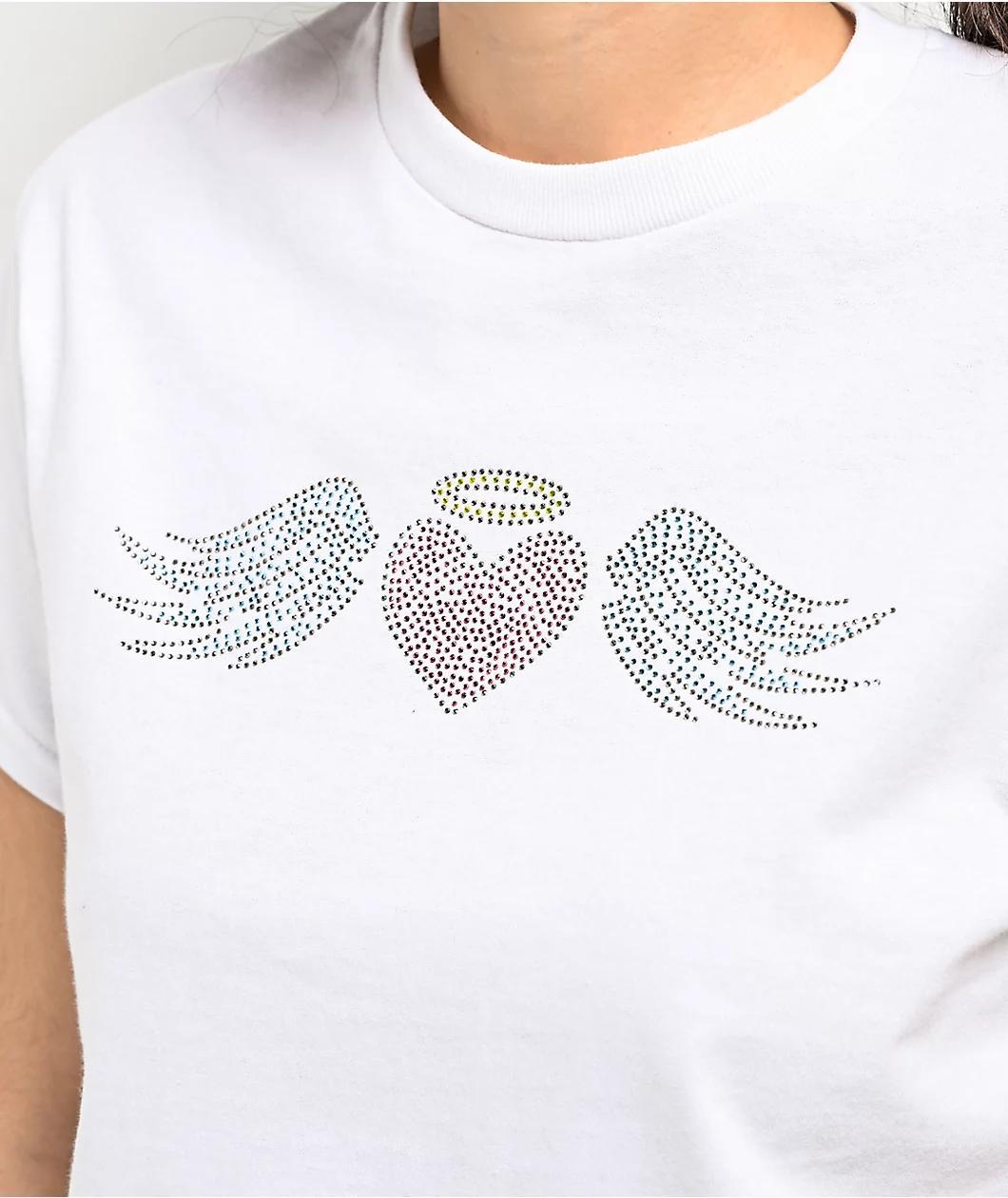 A.LAB Heart Rhinestone White Crop T-Shirt Product Image