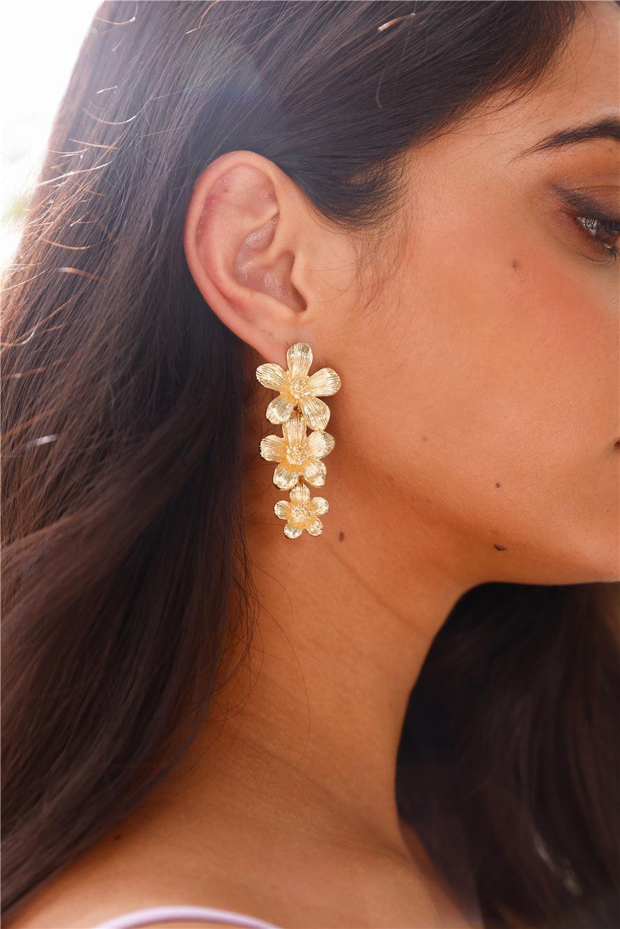 18k Gold Plated Hibiscus Earrings Gold Product Image