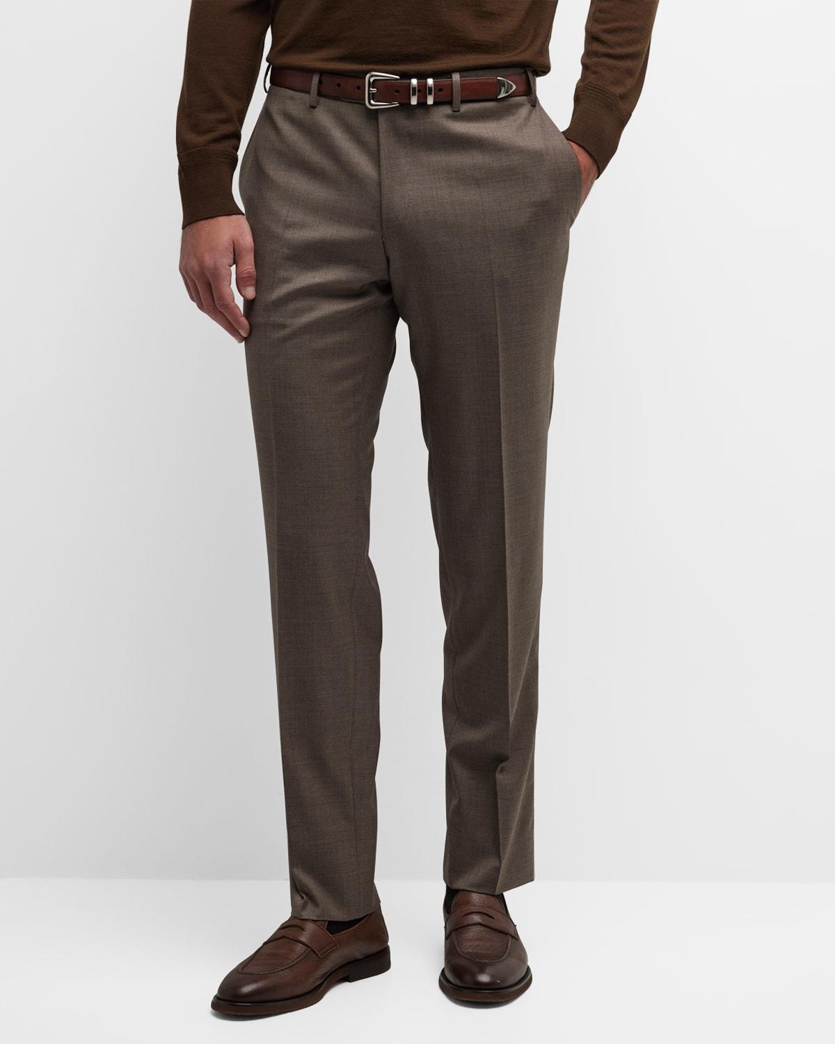 Mens Melange Wool Flat-Front Pants Product Image