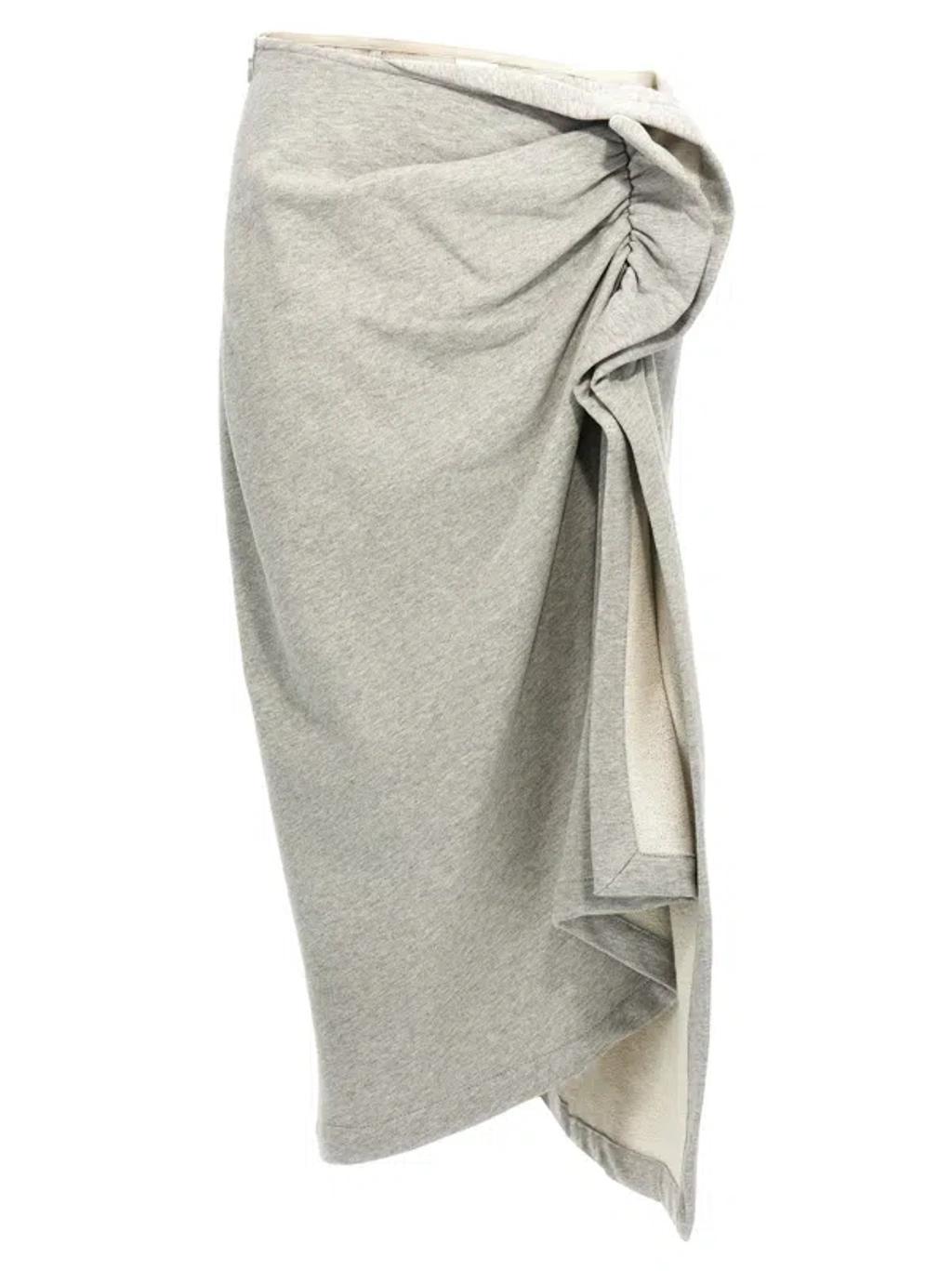 DRIES VAN NOTEN Draped Midi Skirt Ruched Detail In Gray Product Image