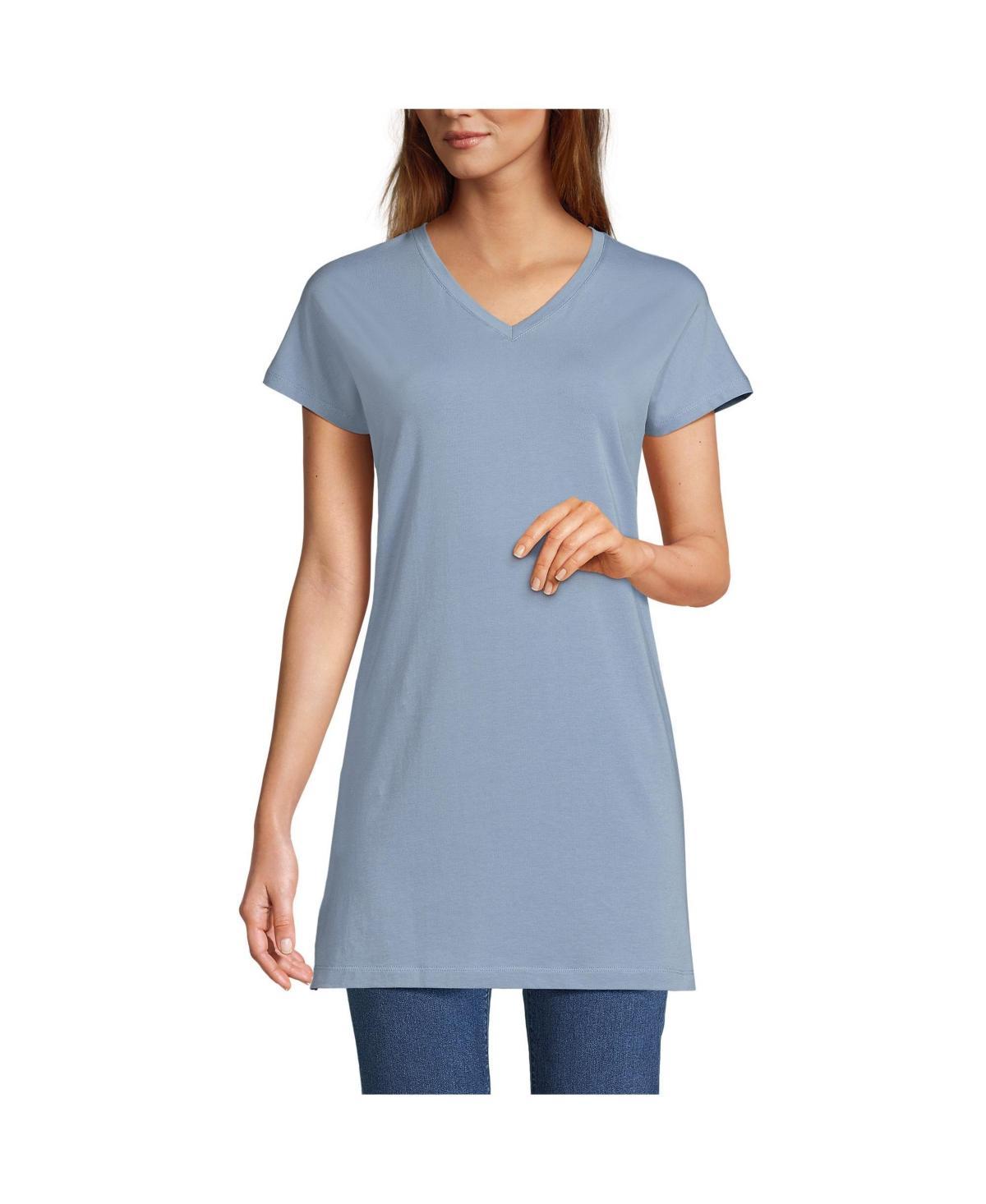 Lands End Womens Short Sleeve Jersey Extra Long V neck Tunic Product Image