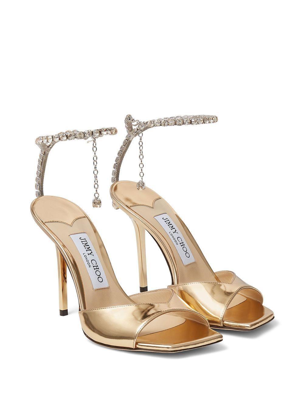 JIMMY CHOO 100mm Saeda Metallic Leather Sandals Product Image