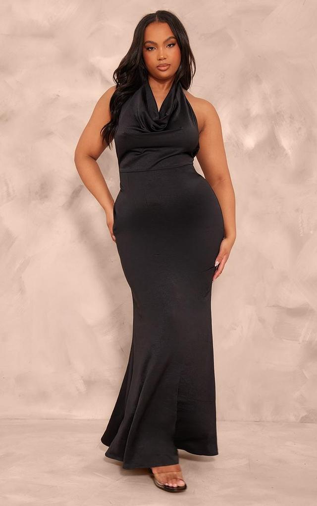 Plus Black Satin Cowl Neck Maxi Dress Product Image