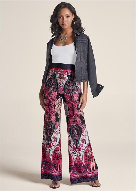 Wide Leg Paisley Print Pants Product Image