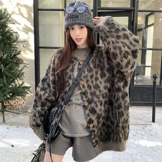 Leopard Print Oversized Cardigan Product Image