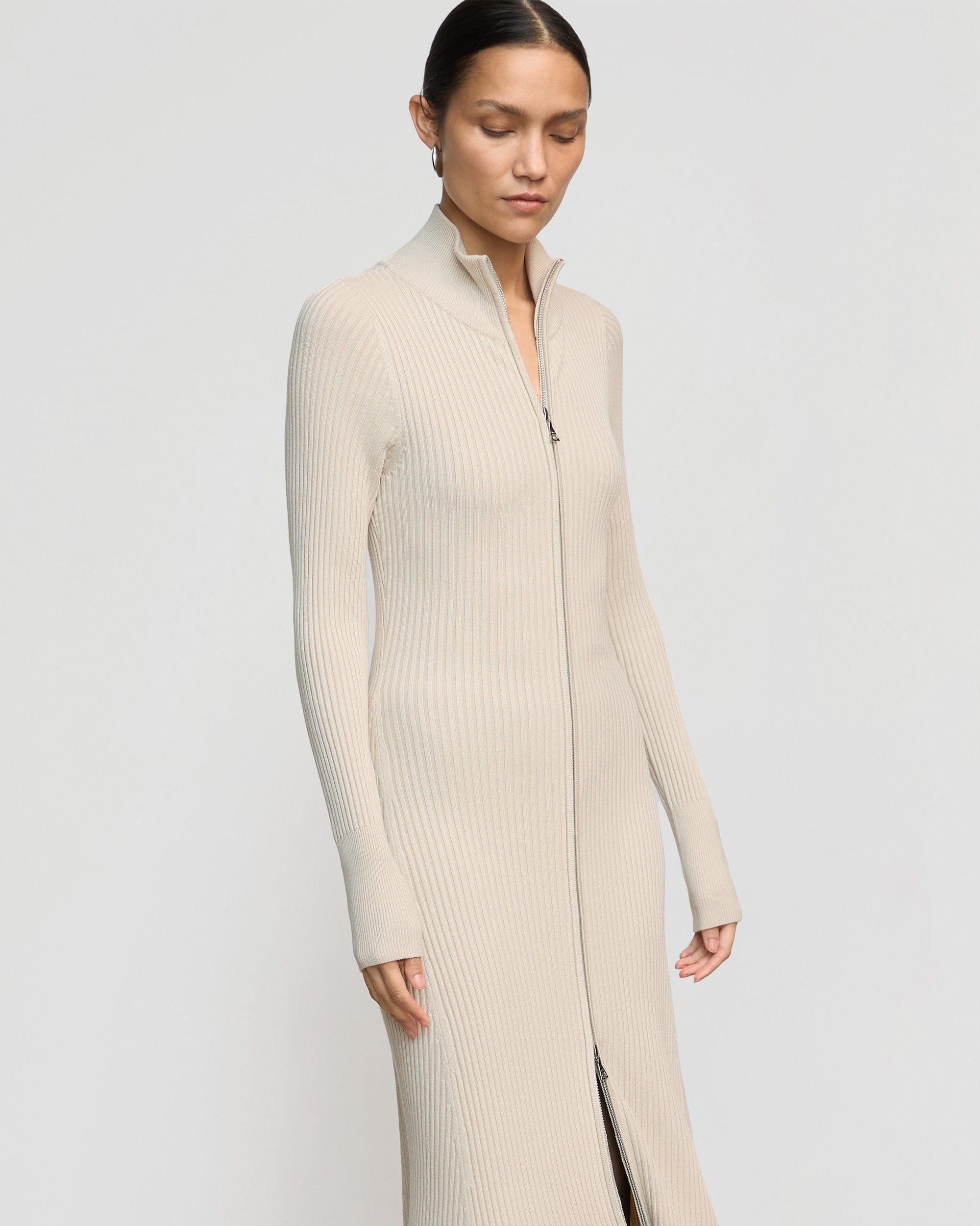 Janne Ribbed Two-Way Zip Sweater Dress Product Image