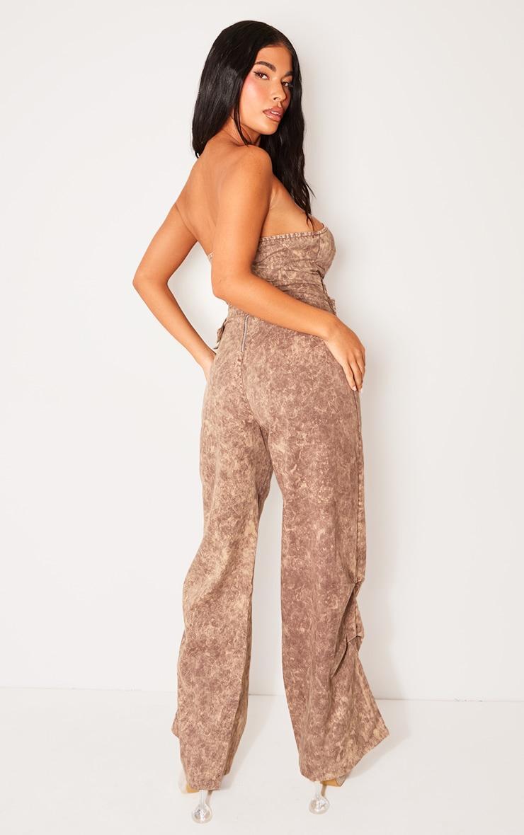 Petite Washed Brown Bandeau Cut Out Front Jumpsuit Product Image