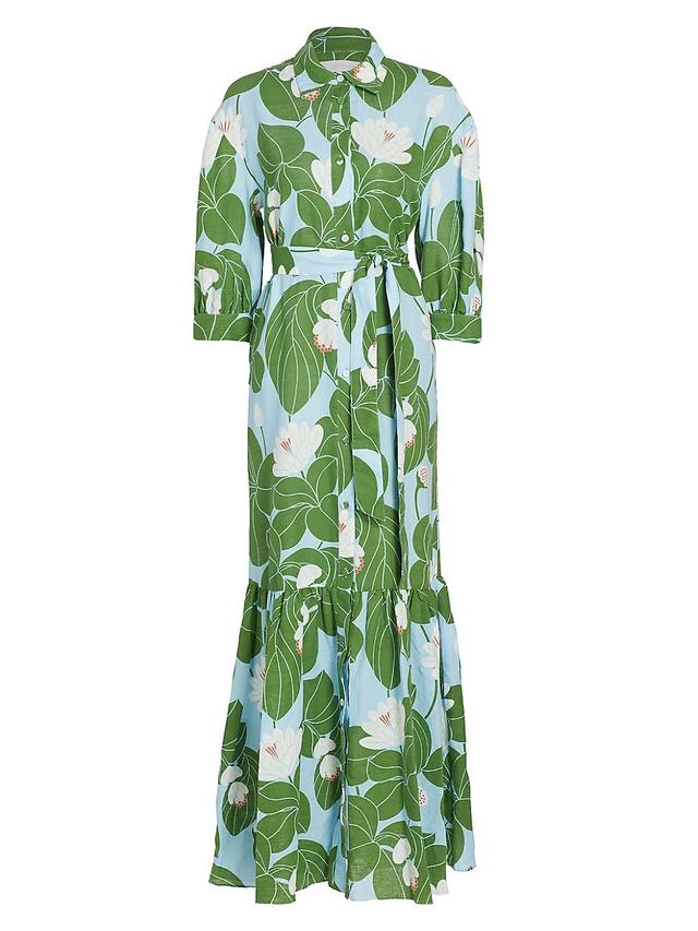 Womens Bianca Belted Floral Linen-Cotton Maxi Shirtdress Product Image