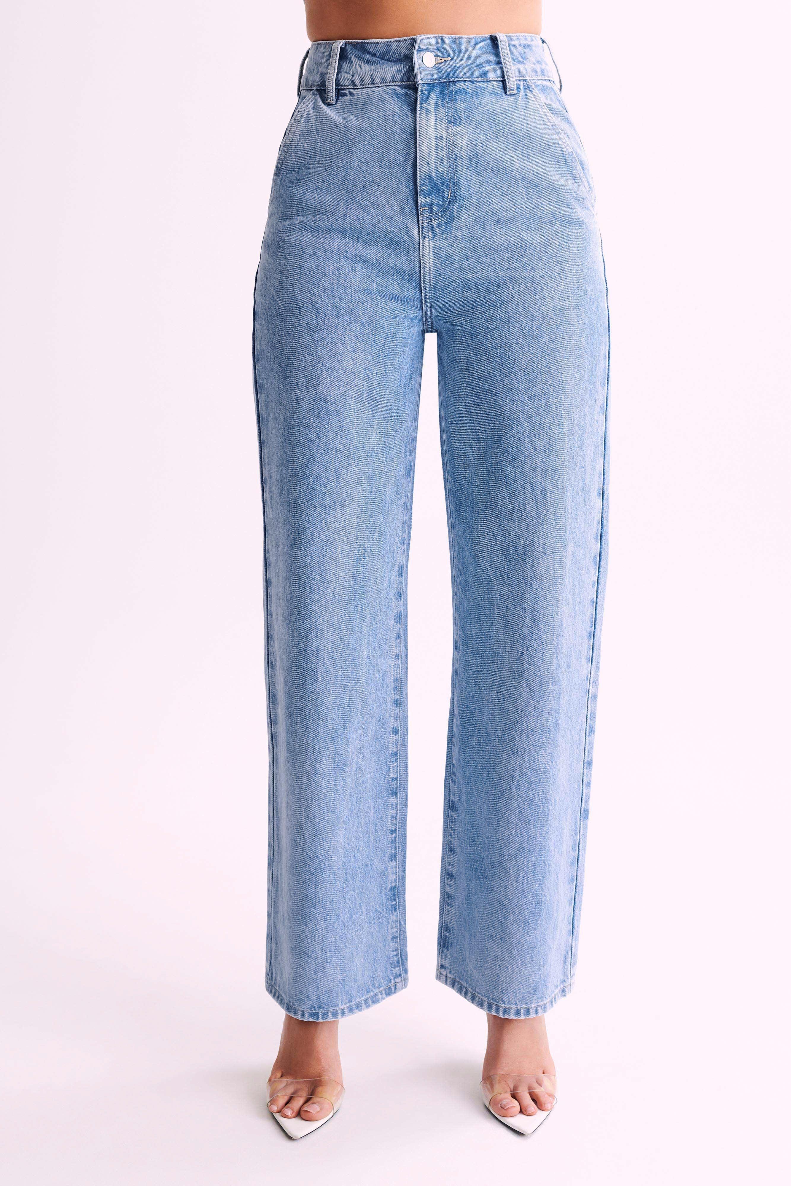 Roxy Wide Leg High Waist Denim Jeans - Mid Blue Product Image