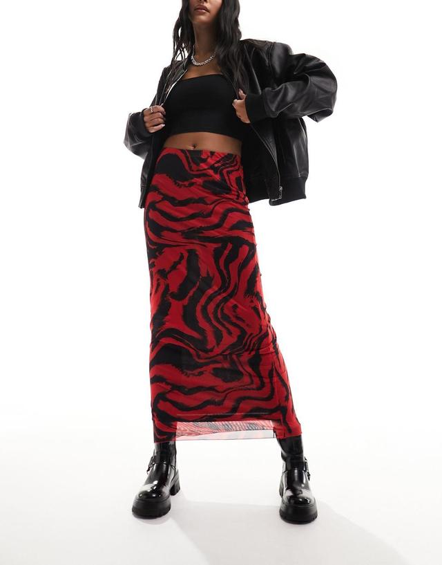 Only mesh maxi skirt in red and black swirl  Product Image