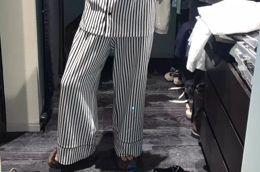 Pajama Set: Long-Sleeve Striped Top + Pants Product Image