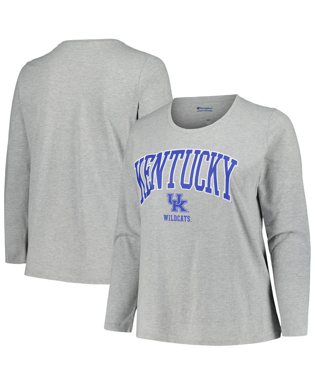 Womens Profile Heather Gray Kentucky Wildcats Plus Size Arch Over Logo Scoop Neck Long Sleeve T-Shirt Product Image