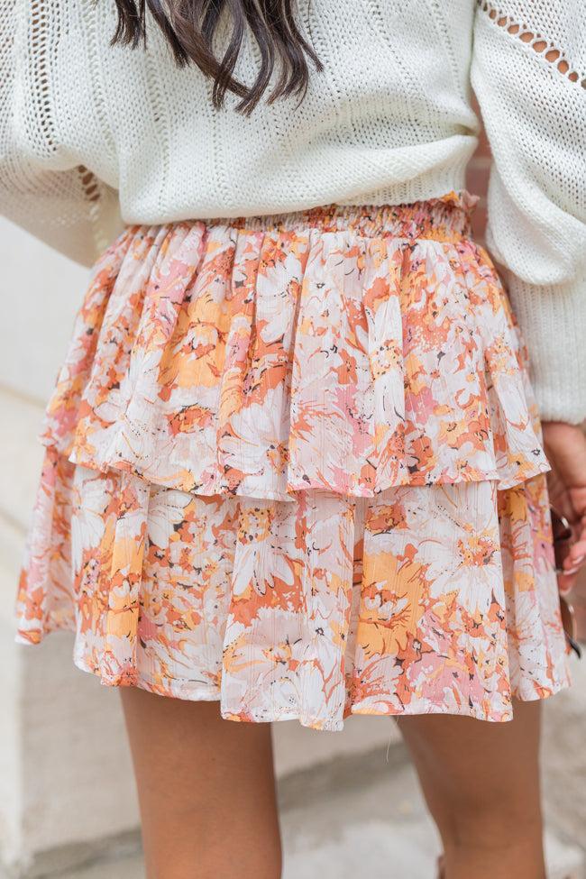 Breezy Beige And Mustard Floral Tiered Skort FINAL SALE Product Image