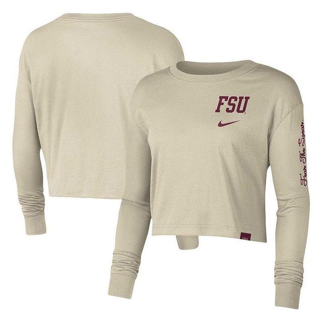 Womens Nike Cream Florida State Seminoles Varsity Letter Long Sleeve Crop Top Product Image