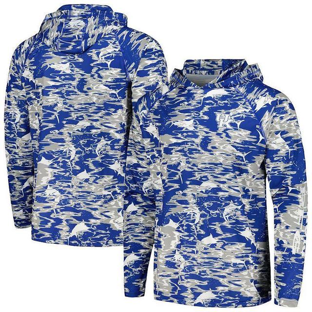 Mens Columbia Royal Kentucky Wildcats PFG Terminal Tackle Omni-Shade Rippled Long Sleeve Hooded T-Shirt Product Image