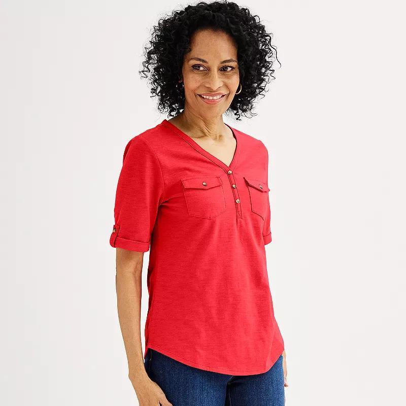 Womens Croft & Barrow Elbow Sleeve Utility Henley Top Product Image