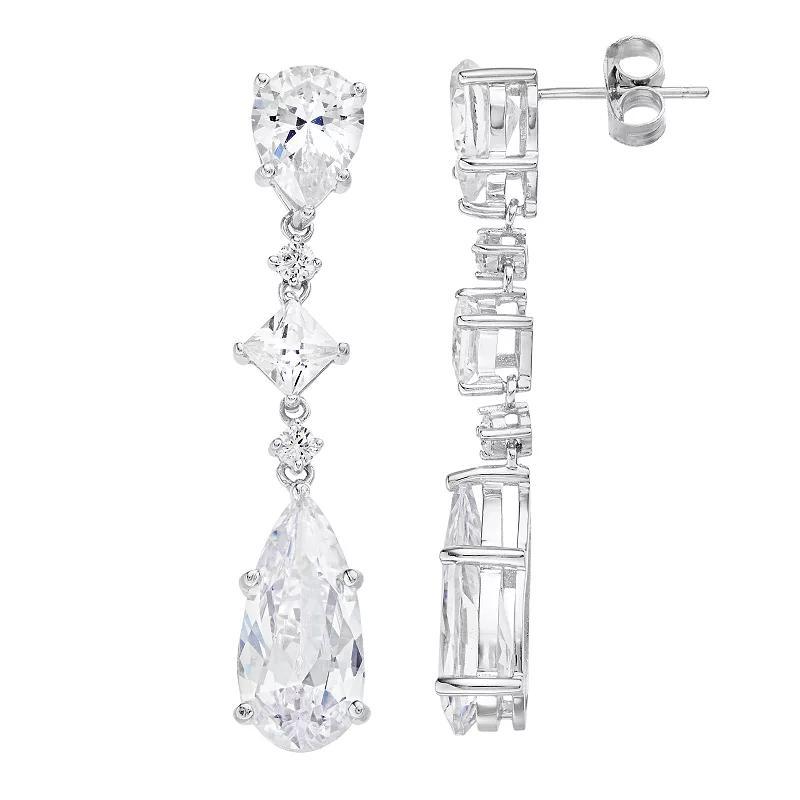 Sterling Silver Cubic Zirconia Long Dangle Drop Earrings, Womens Product Image