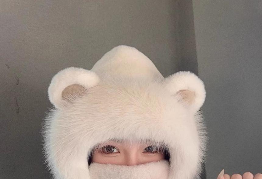 Bear Ear Faux Fur Balaclava / Face Cover / Set Product Image