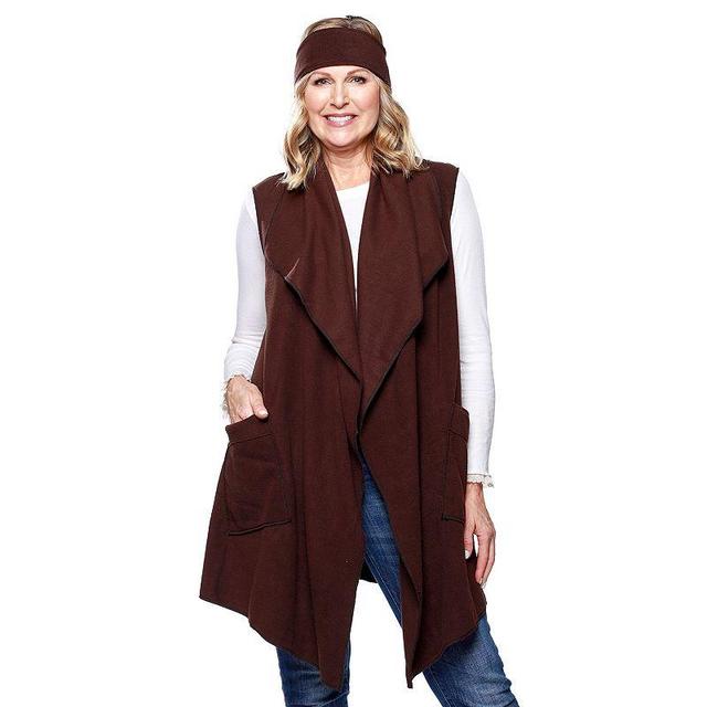 Womens Le Moda Solid Knit Fleece Vest with Matching Headband Product Image